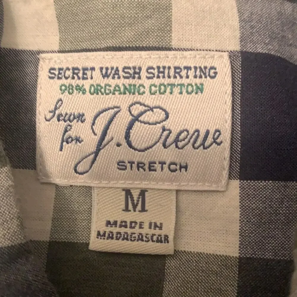 J. Crew Organic Cotton Button Up Shirt M Plaid Black Gray